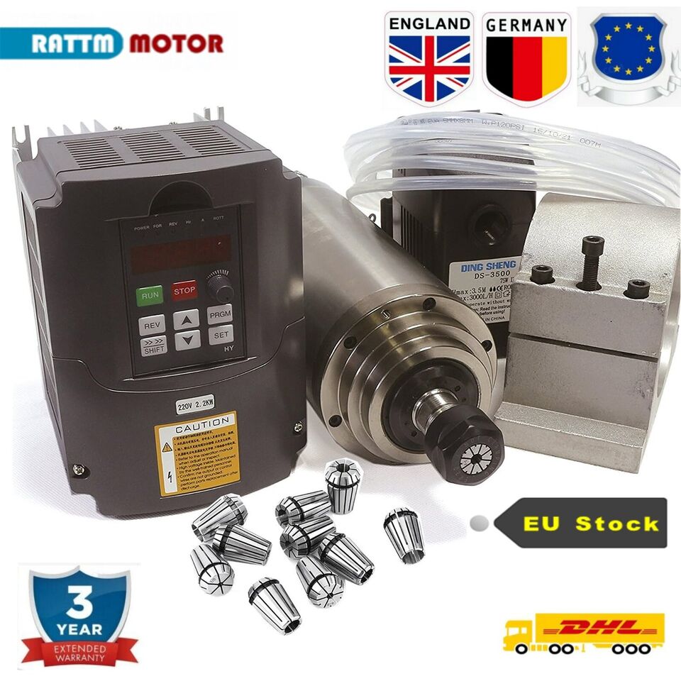 2.2Kw Water Cooled Spindle Kit Vfd - Kit Motor poros pendingin air, 2,2