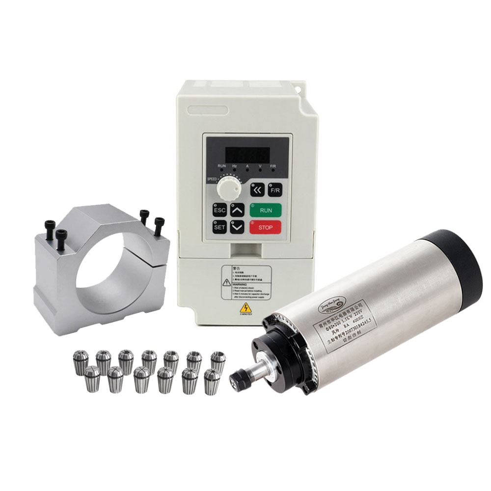 Air Cooled 1.5Kw Spindle Motor Inverter 110V - Kit Motor Spindle CNC 80MM 1.5KW
