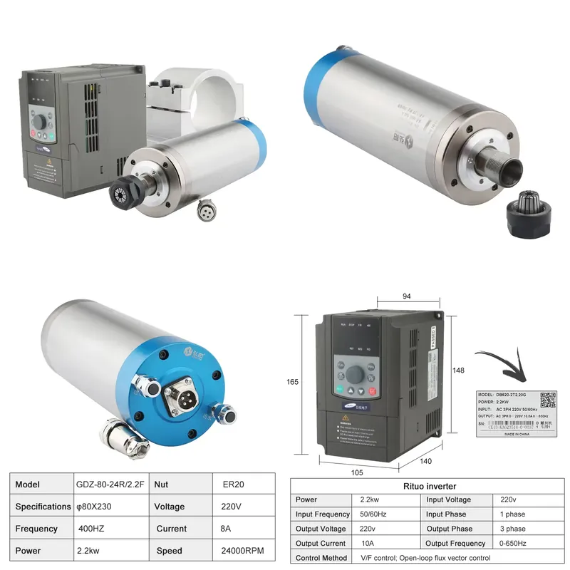 2026China*Pabrik* ER20 2.2kw K - 2.2Kw Water Cooled Spindle Kit Vfd ulasan dan harga